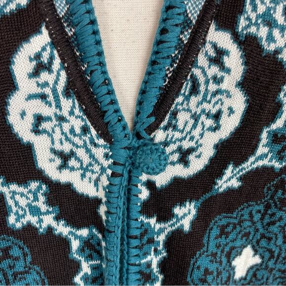 Chico's Green White Black Floral One Button Silk Cotton Cardigan 2 - Picture 5 of 8